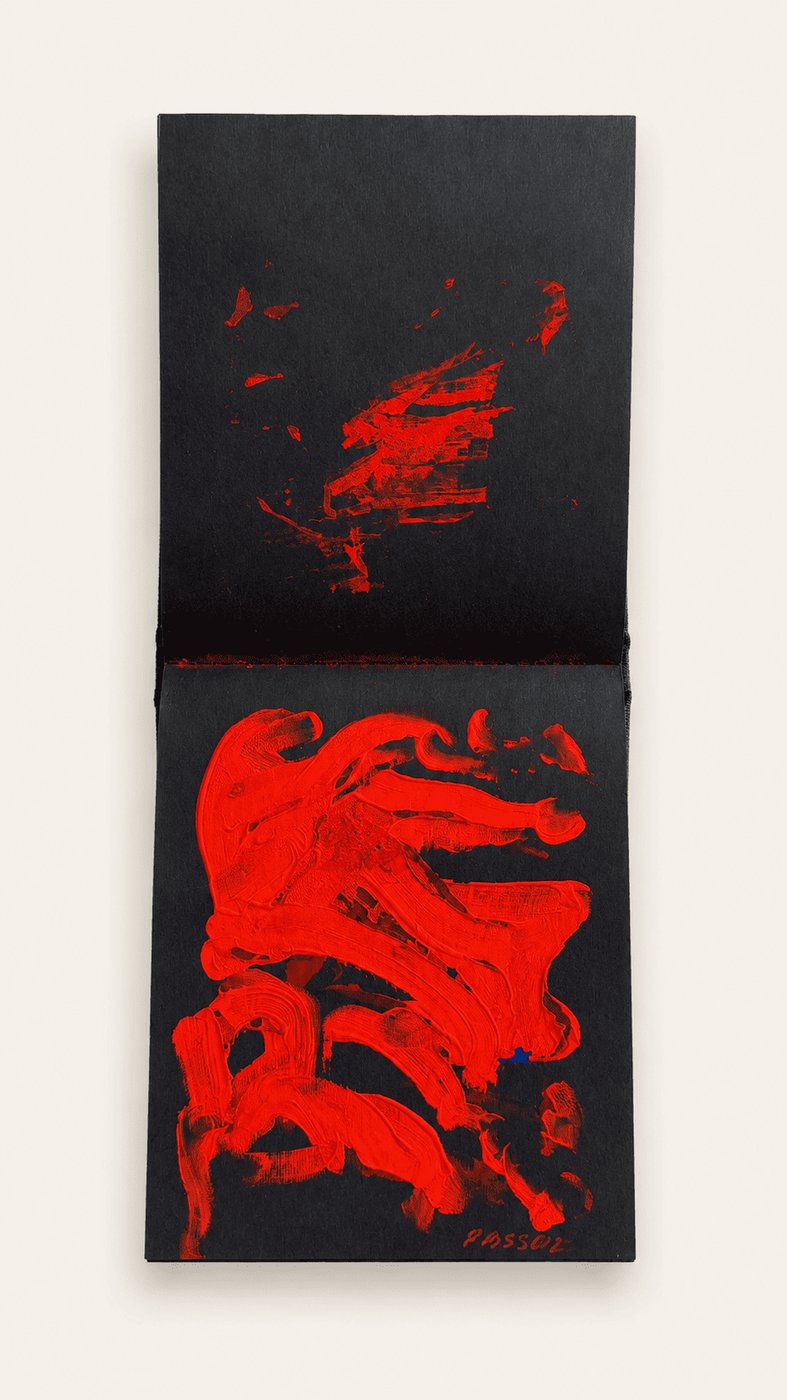 Extrait de carnet peinte, rouge sur noir