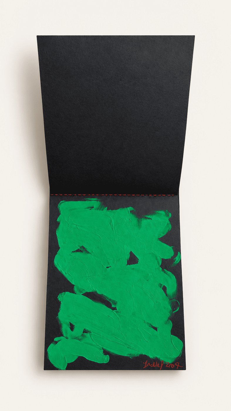 Extrait de carnet peinte, vert sur noir