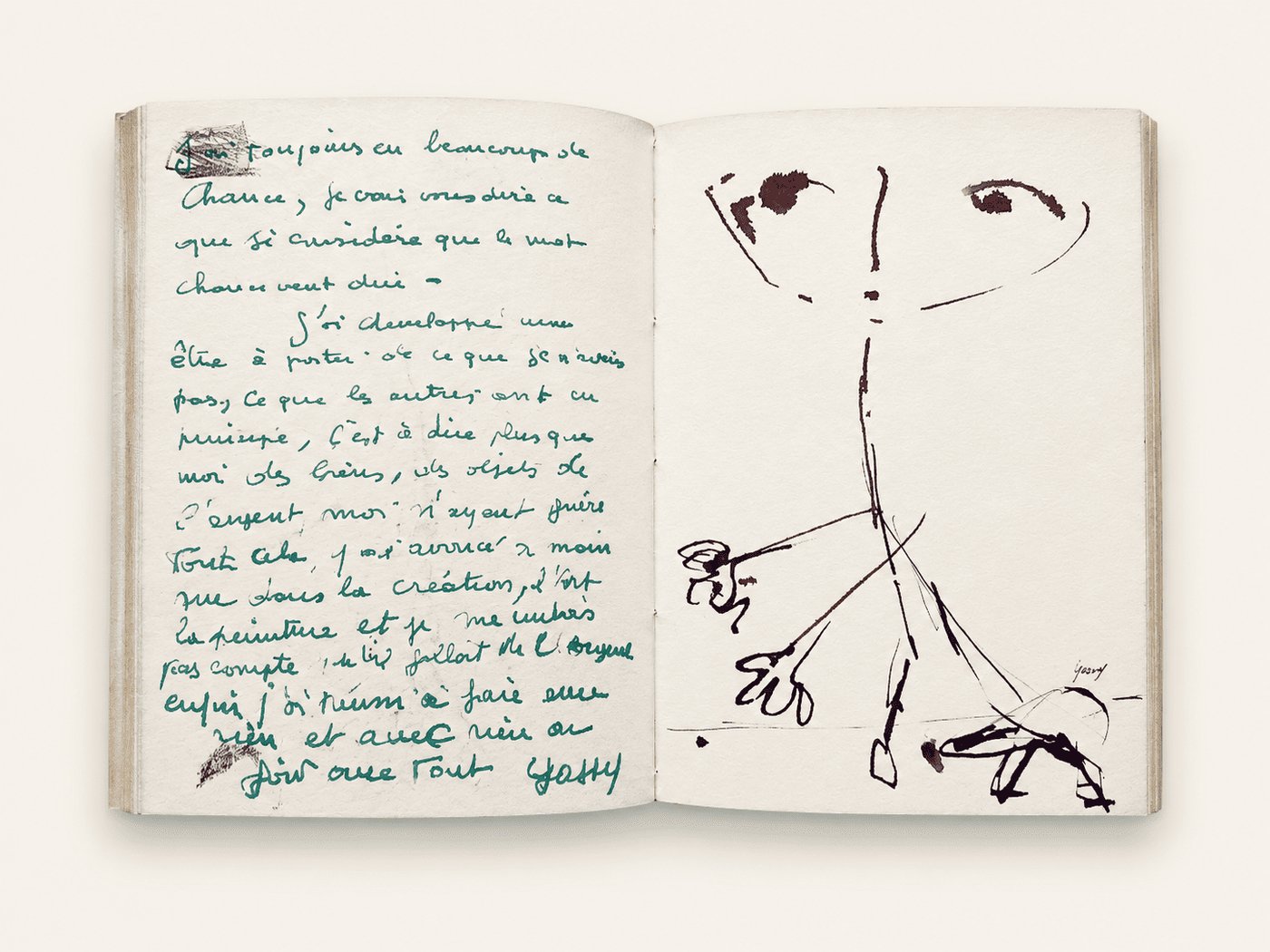 Extrait de carnet manuscrite, texte sur la chance et la création