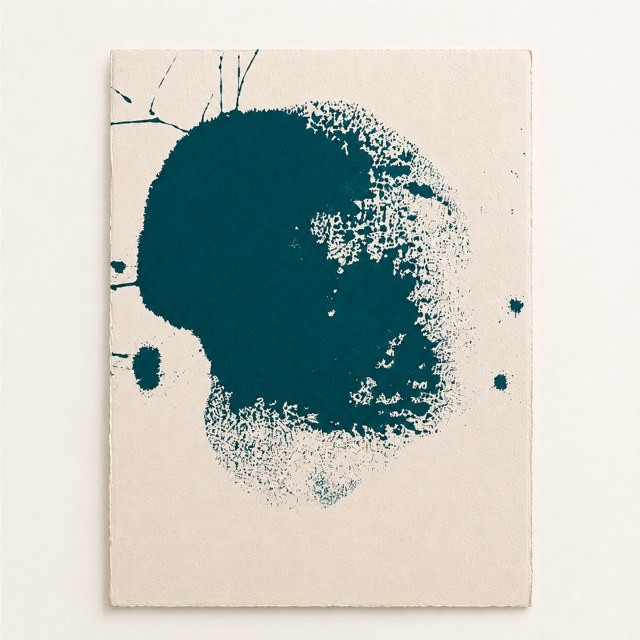 Sans titre, encre bleu-vert éclaboussée