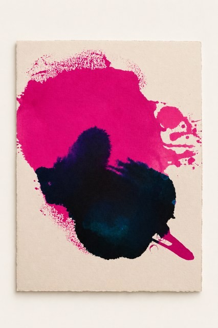 Sans titre, encre rose et bleu nuit