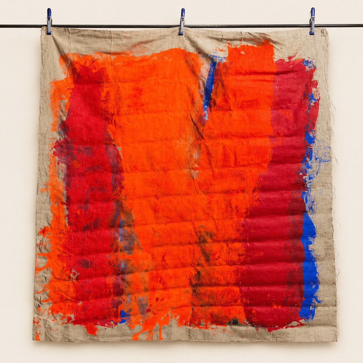 Feu, composition orange, rouge et bleu sur toile libre