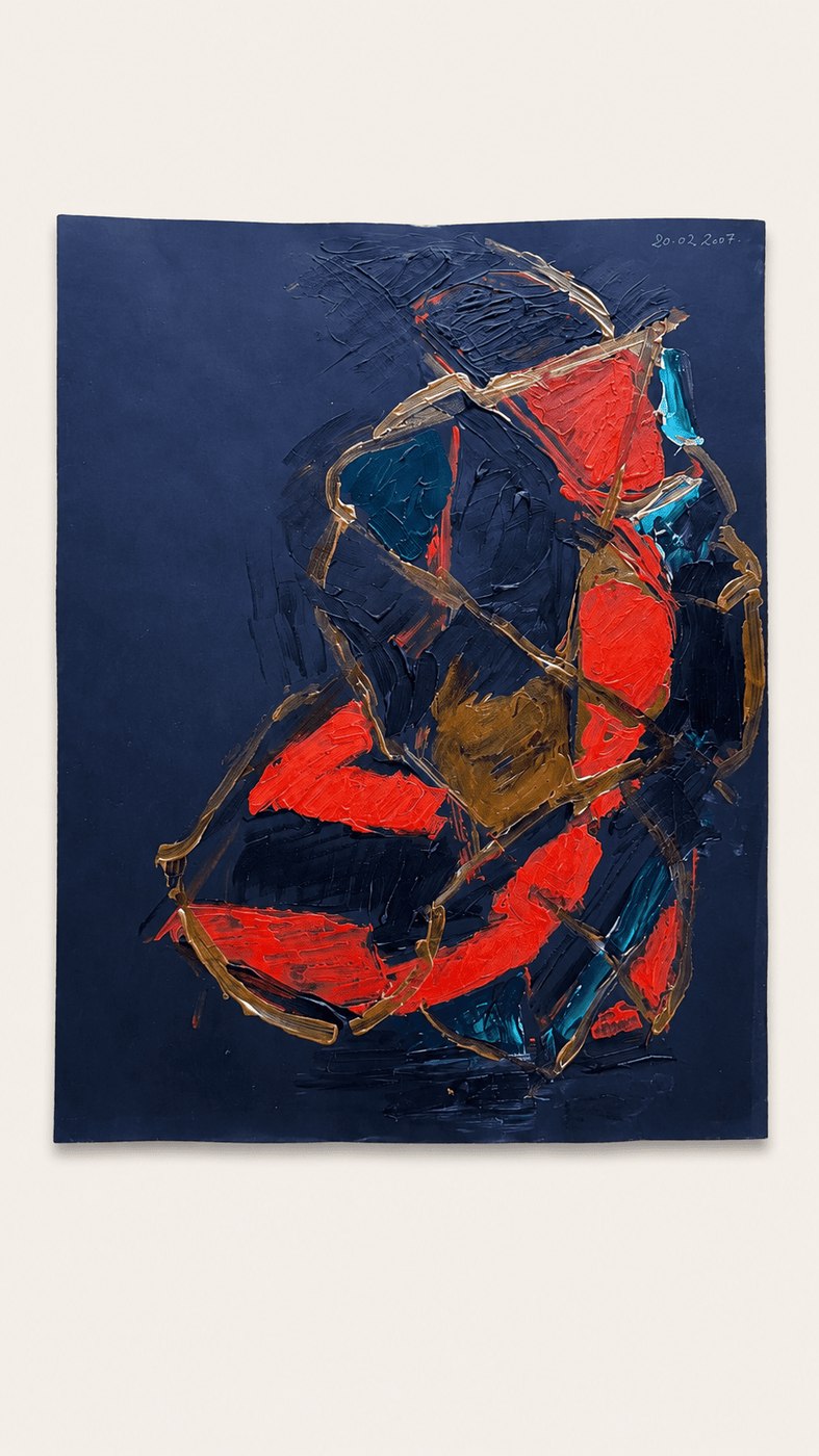 Sans titre, 20 février 2007, rouge et or sur fond bleu nuit