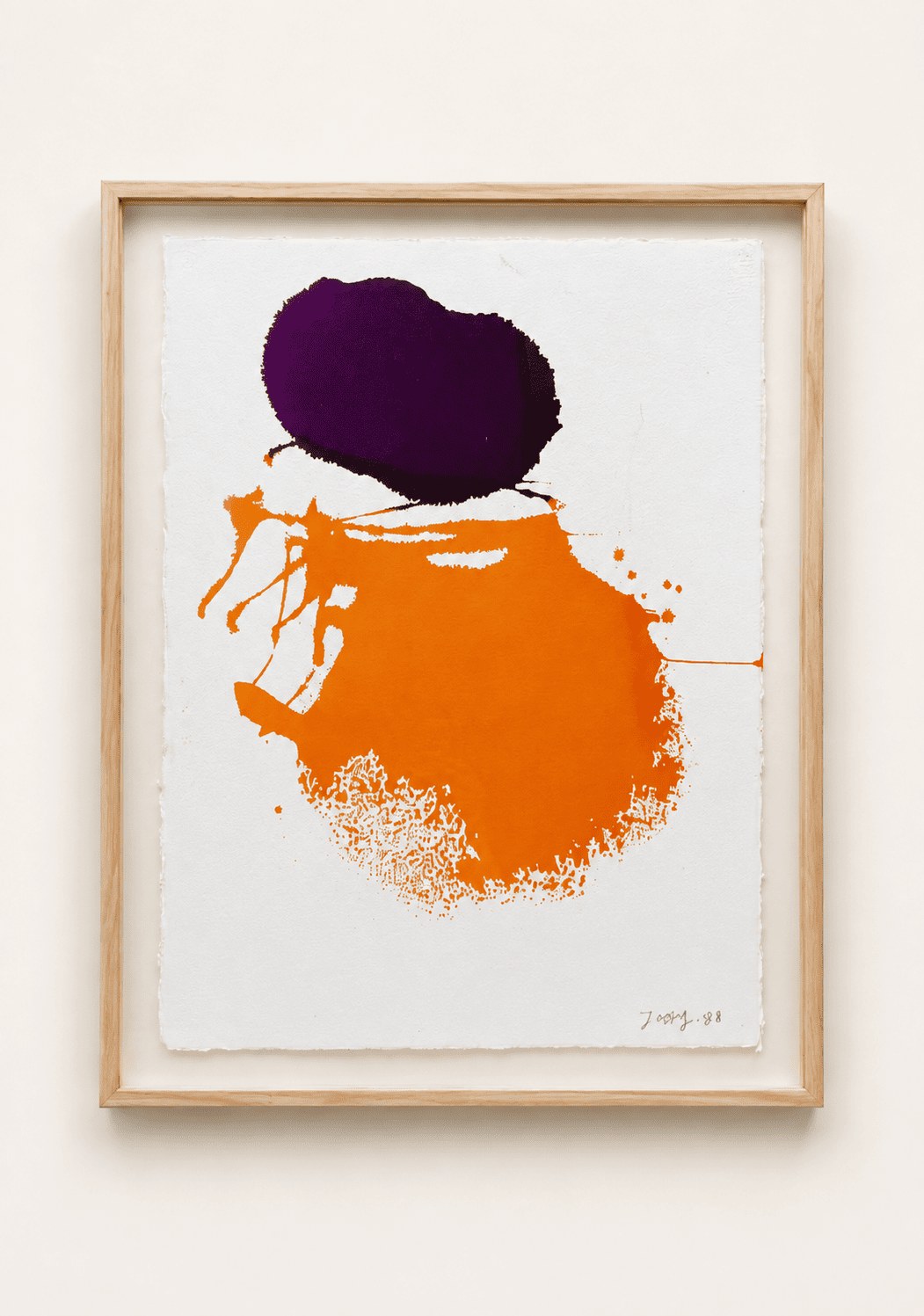 Georges Mathieu Yassef, encre sur papier, orange et violet, encadré