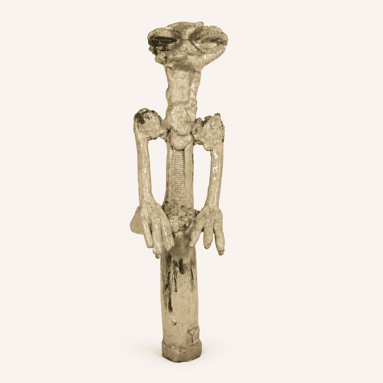 Idole en terre cuite émaillée claire, 47 cm